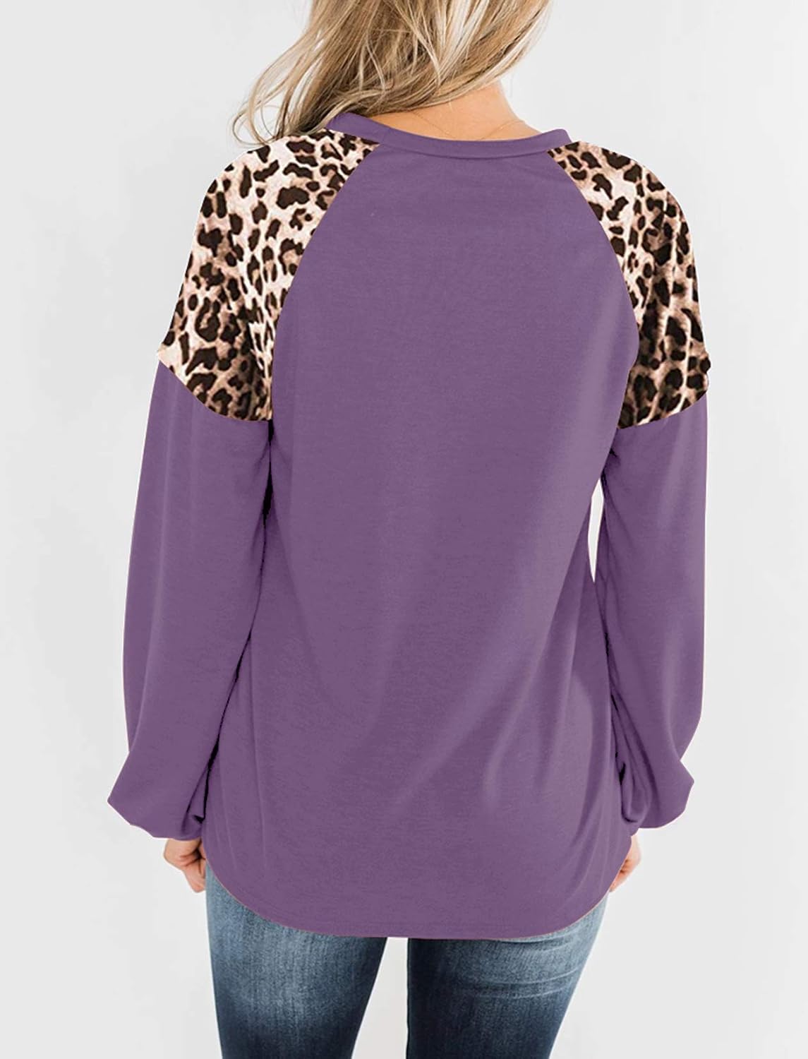 Uincloset Women's Leopard Print Patchwork Raglan Long Sleeve Crew Neck Shirts Casual Loose Pullover Tops