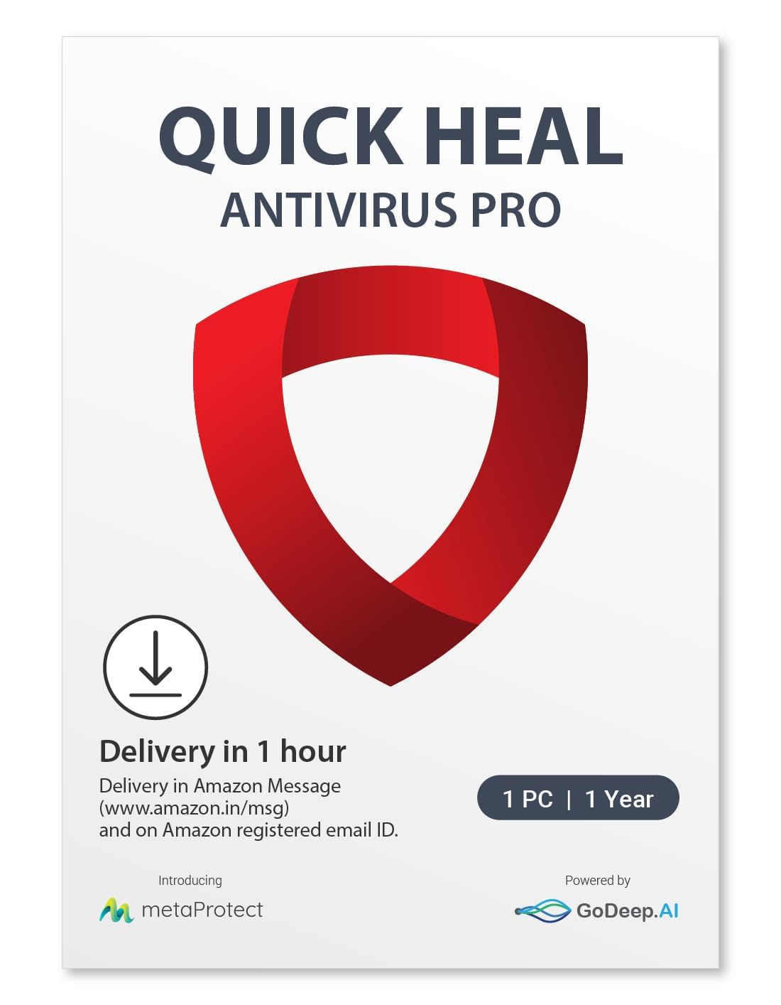 Quick Heal Antivirus Pro 1-Year License (1 User) | AI-Based Security for Laptop & PC | Email & Browsing Protection | Instant Email Delivery