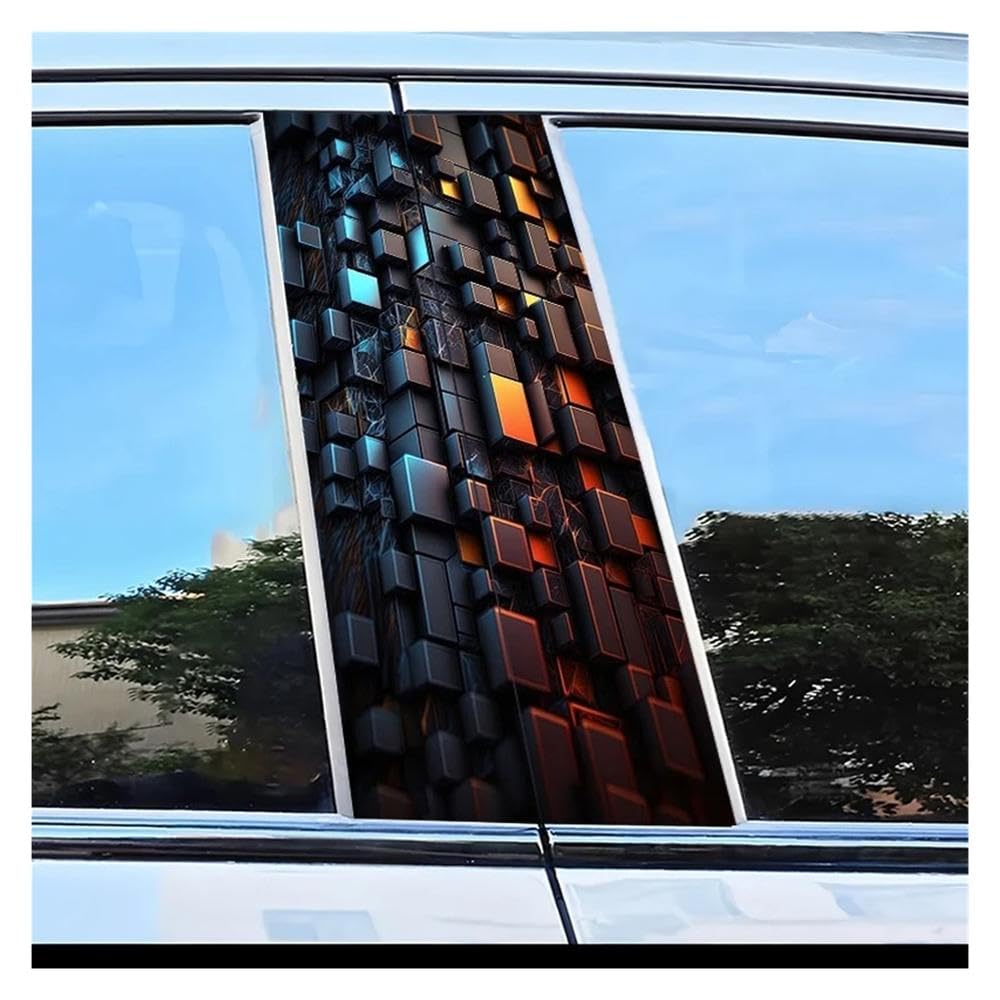 Dabhuoc One Color Car Parts 2Pcs Car Window Pillar Stickers Cube Pattern Scratch Resistant Film