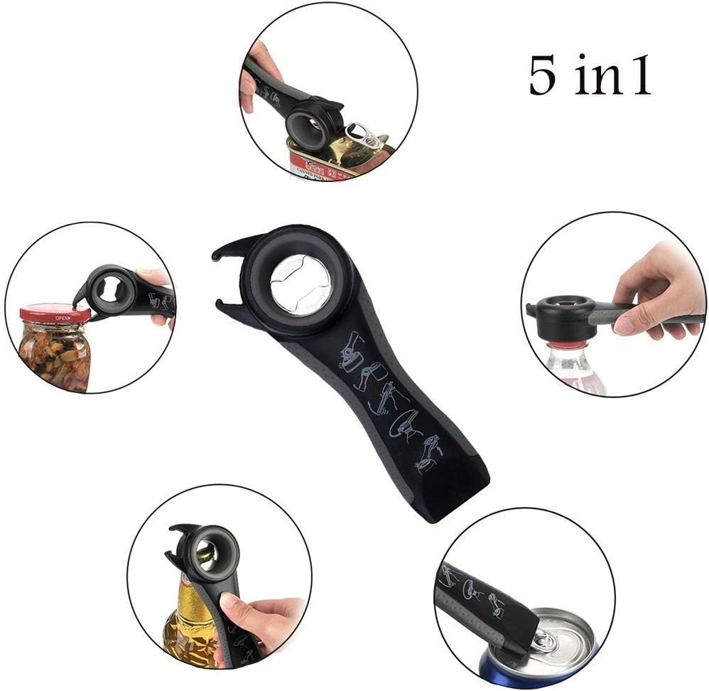 Bеѕt Rеvіеw Multi Jar Bottle Opener,All in One Bottle Opener,5-in-1 and 6-in-1 Multi Opener Kitchen Tools Set,Can Jar Opener Kit with Ergonomic Anti Slip Grip Handle,Safe and Efficient Opening (Style 1)