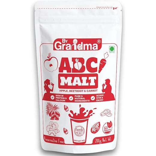 ByGrandma ABC Malt ? Apple, Beetroot & Carrot | High in Protein & Calcium | No Preservatives | 100% Natural Instant Health Drink | With Dry Fruits | Ready to Eat | 200g