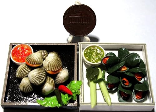 Miniatura 1 de Kits de casa de muñecas Alimentos en miniatura (mariscos en Bento 2 piezas) Hecho de arcilla artificial realista muy lindo.