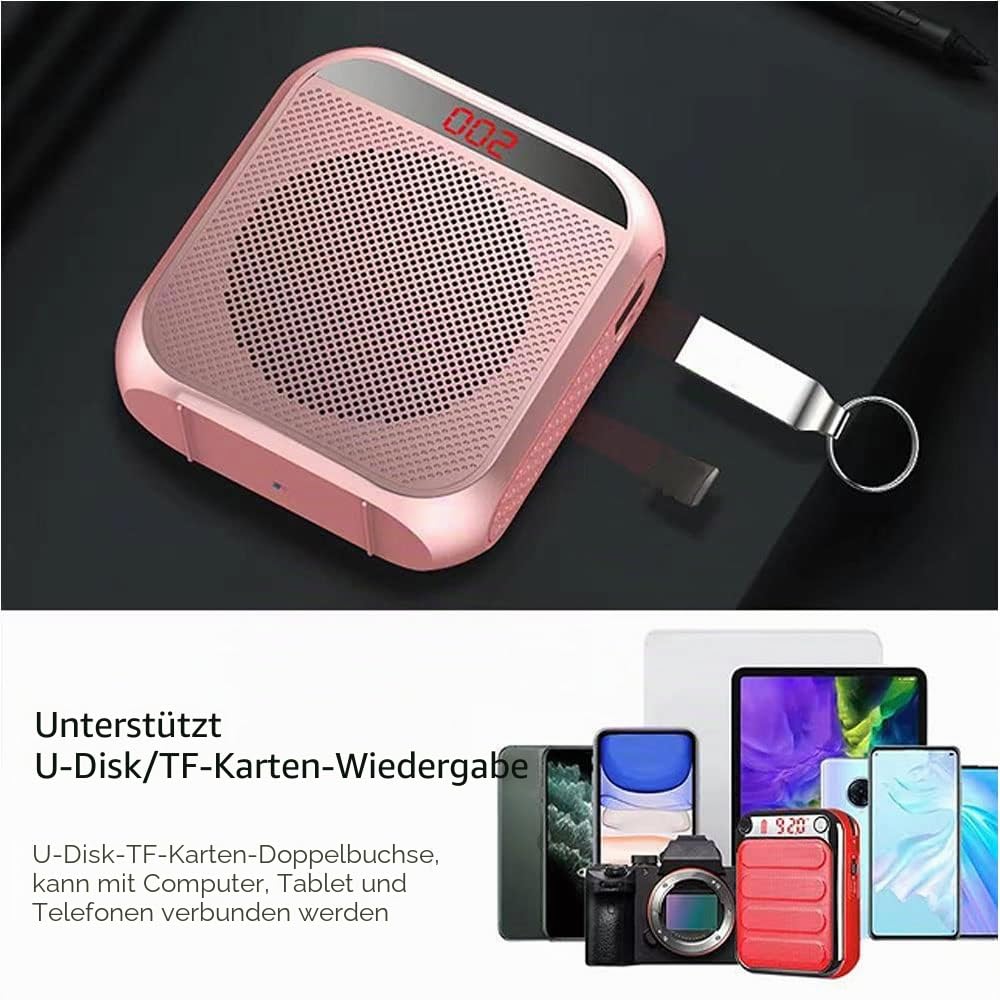 Tragbarer Sprachverstärker für Lehrer, 2200mAh Wiederaufladbarer Mikrofonverstärker PA System Headset Mikrofon mit Lautsprecher für Lehrer, Treffen, Reiseleiter, Yoga, Klassenzimmer (Schwarz)