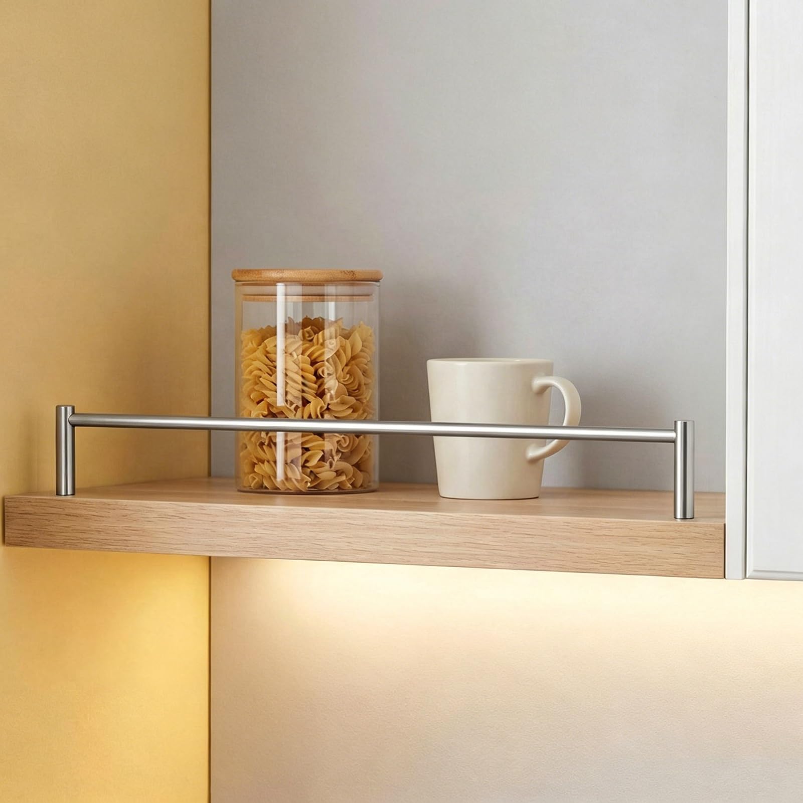 Metal Cabinet Shelf Rail with Spindles, Gallery Guardrail Bar for Bookshelf/Kitchen Shelves, Decorative Anti-Fall Floating Storage Rack Fence Rod(Silver,26in(66cm))