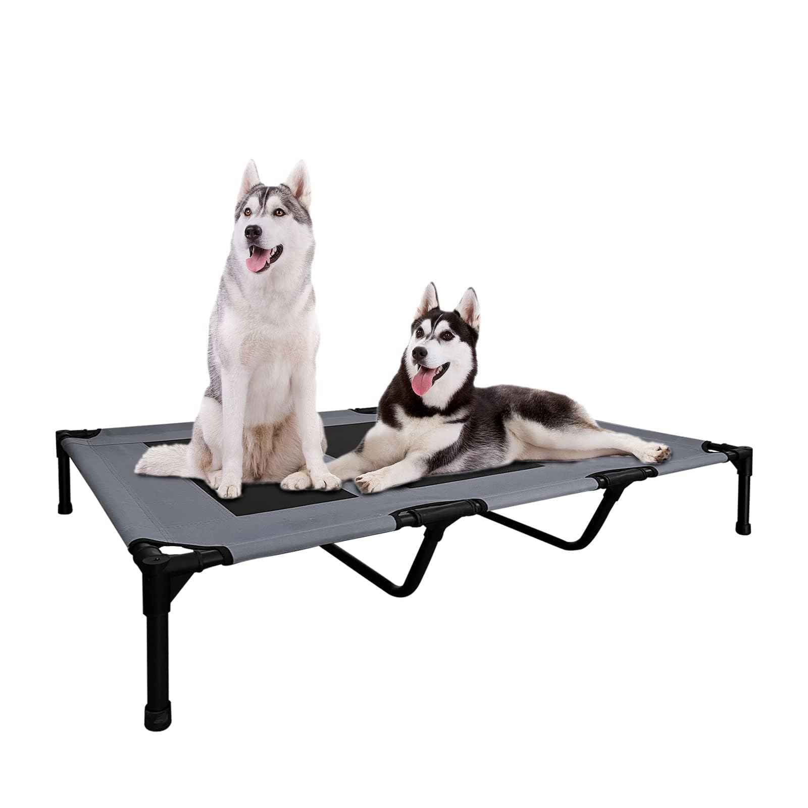 Elevated Dog Bed - Heavy Duty Dog Cot, Washable Raised Dog Bed with Chew Proof Mesh and Metal Frame, Portable Dog Bed for Outdoor Use, Dog Cots Beds for X-Large Dogs, Gray/Black Mesh