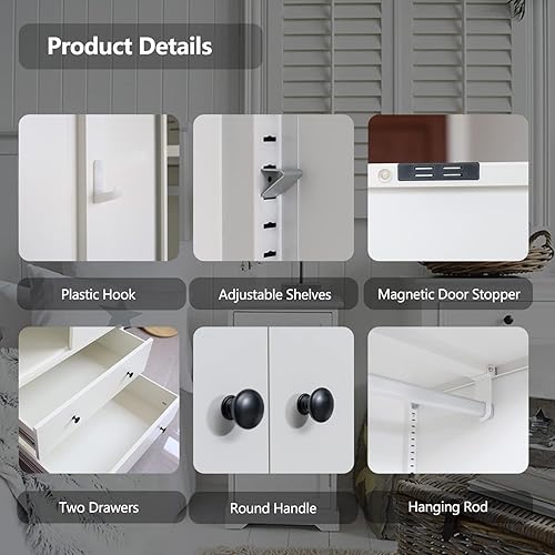 Miniatura 5 de CJF Armario de almacenamiento de metal con barra para colgar armario con 2 puertas y 2 cajones armario de acero para el hogar oficina 74 pulgadas de