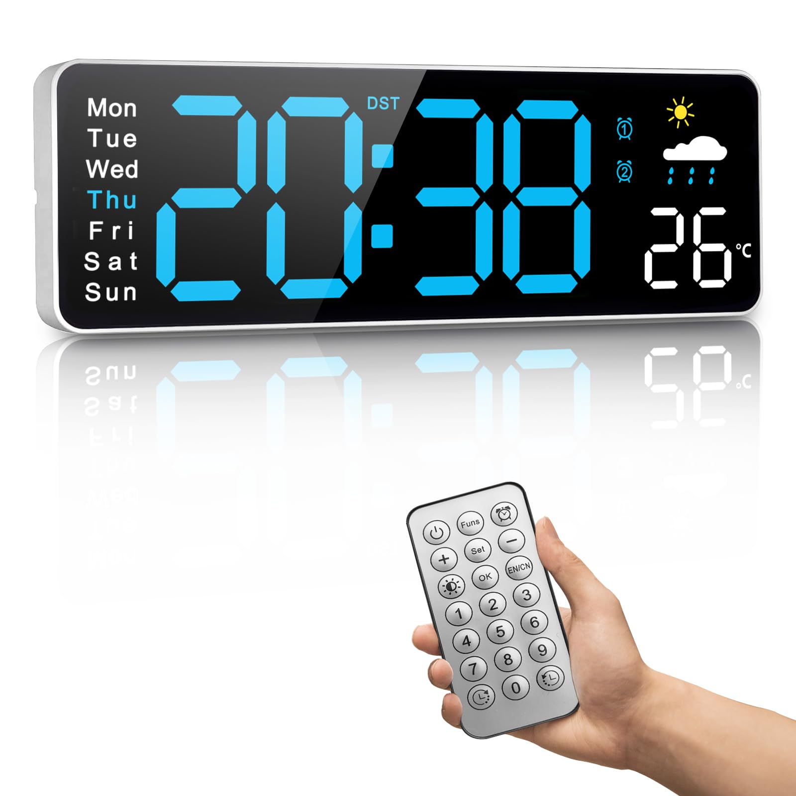 DPZO Orologio digitale LCD da 8 pollici con calendario, data, giorno e