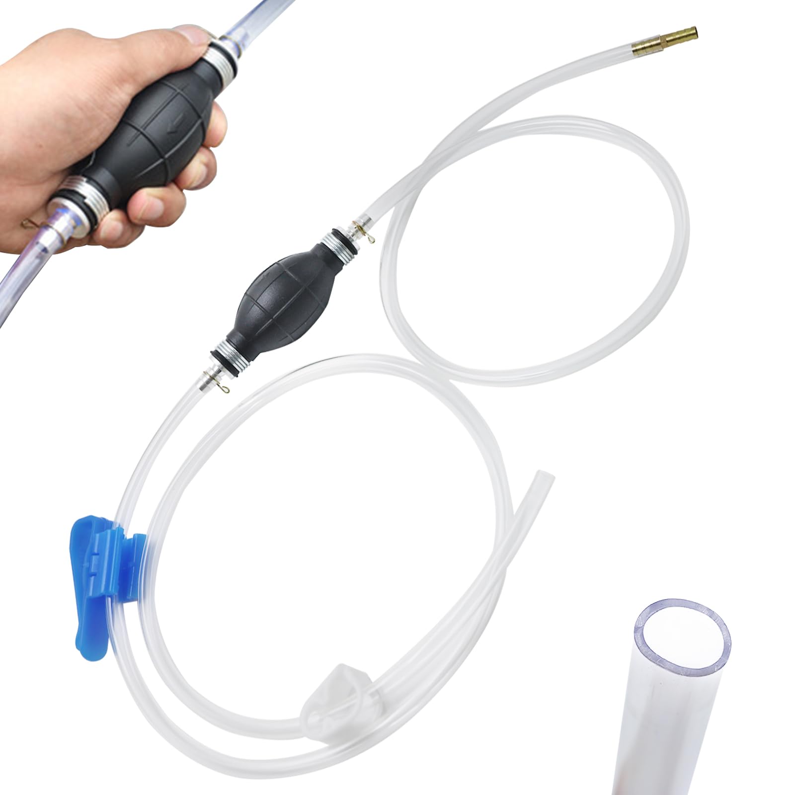 Fuel Siphon Hose Pump,Black Hand Fuel Transfer Pump for Gasoline, Oil, Diesel & Water, Rubber Manual Fuel Pump with 2 Durable PVC Siphon Hose(5/16 8mm)