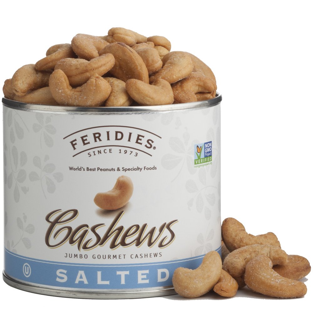 Gourmet Whole Salted Cashews, Rich Flavor Plump Size, Non-Gmo, Ou Kosher Certified - 9 Oz Tin