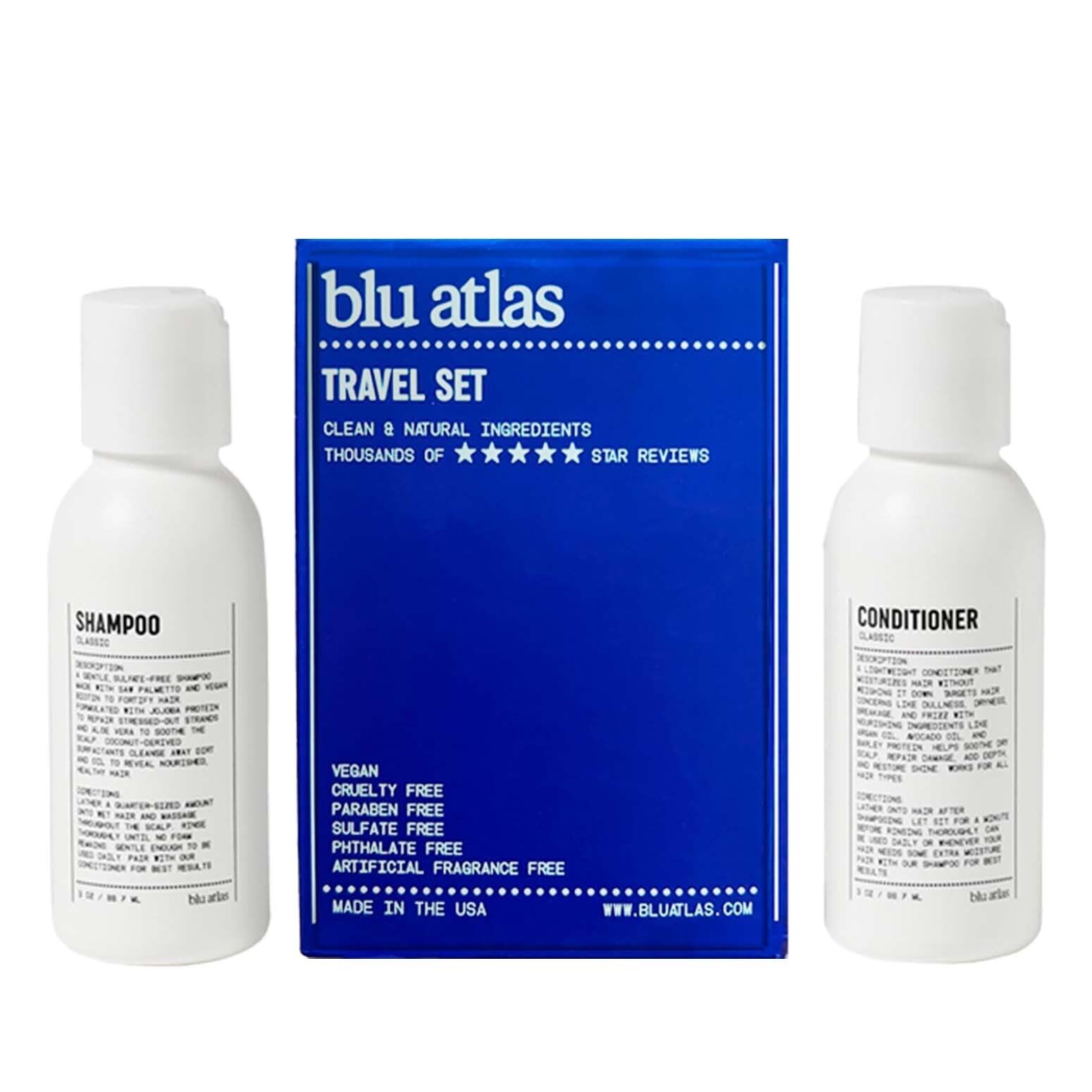 Blu Atlas - PERFECT FOR TRAVELING - Keep your hair care routine intact, wherever you go.Our TSA approved 2-piece set fits perfectly in your travel bag, which g