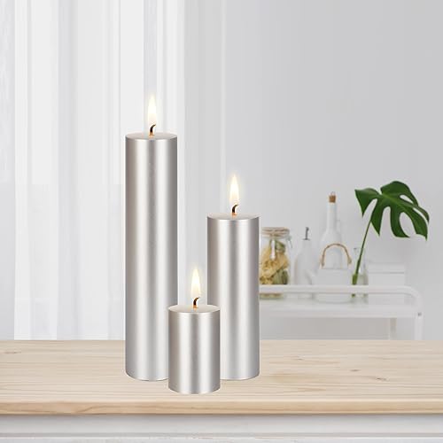 Miniatura 4 de Mega Candles 1 vela redonda plateada sin perfume, velas de cera de primera calidad vertidas a mano de 2 x 6 pulgadas, decoración del hogar,