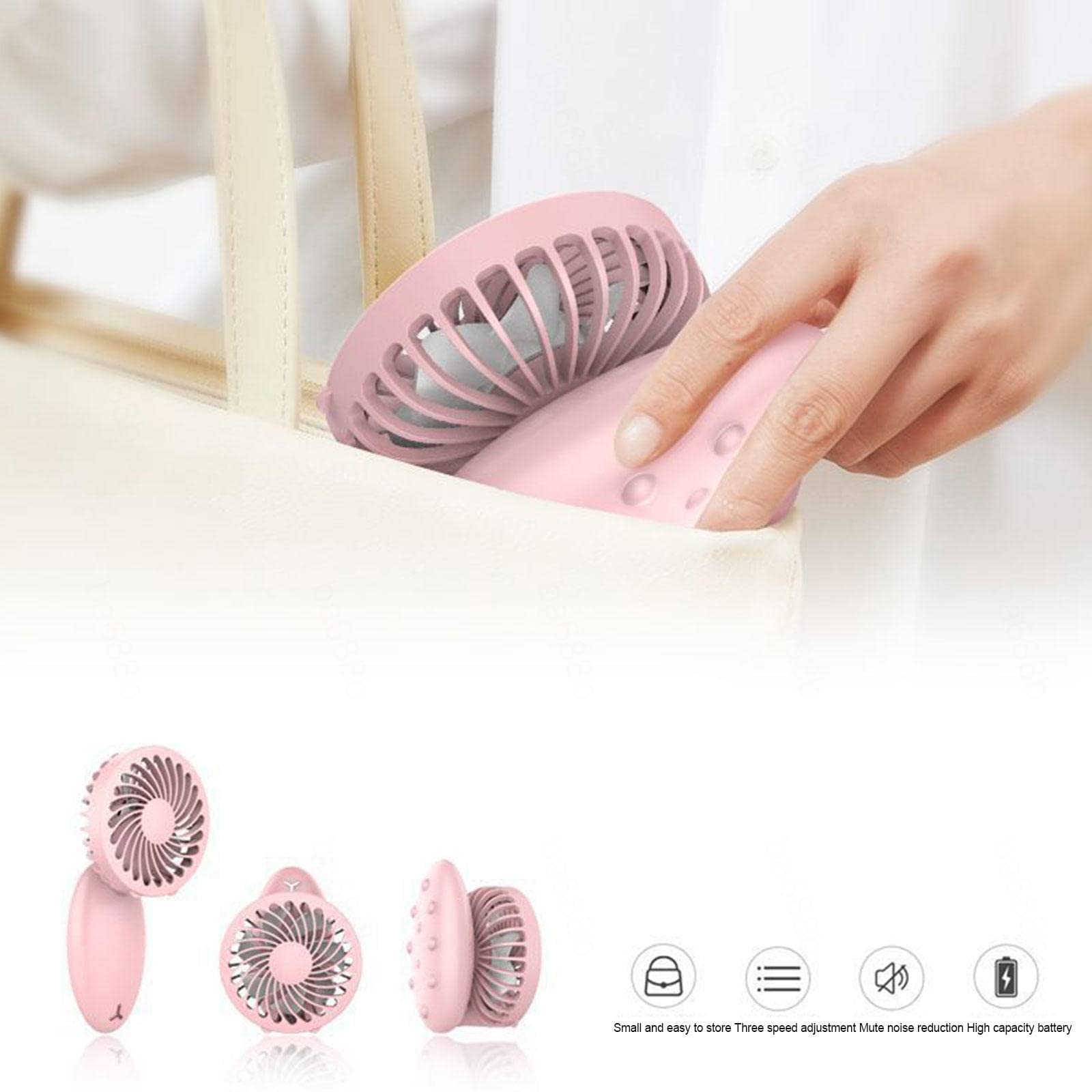 XJBTBA Mini Ventilatore Portatile, Ventilatore Portatile Ventilatore da Tavolo USB Piccolo Ventilatore Manuale Personale Ventilatore Elettrico Pieghevole di Raffreddamento A 3 velocità per Viaggi