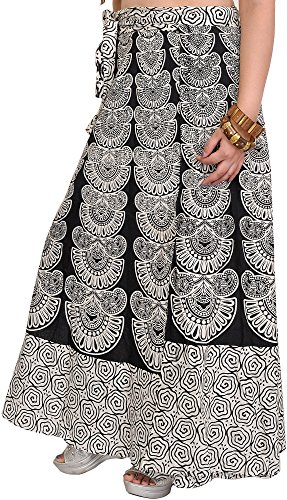 Wrap-Around Long Skirt with Block-Print in Pastel Colors - Pure Cotton