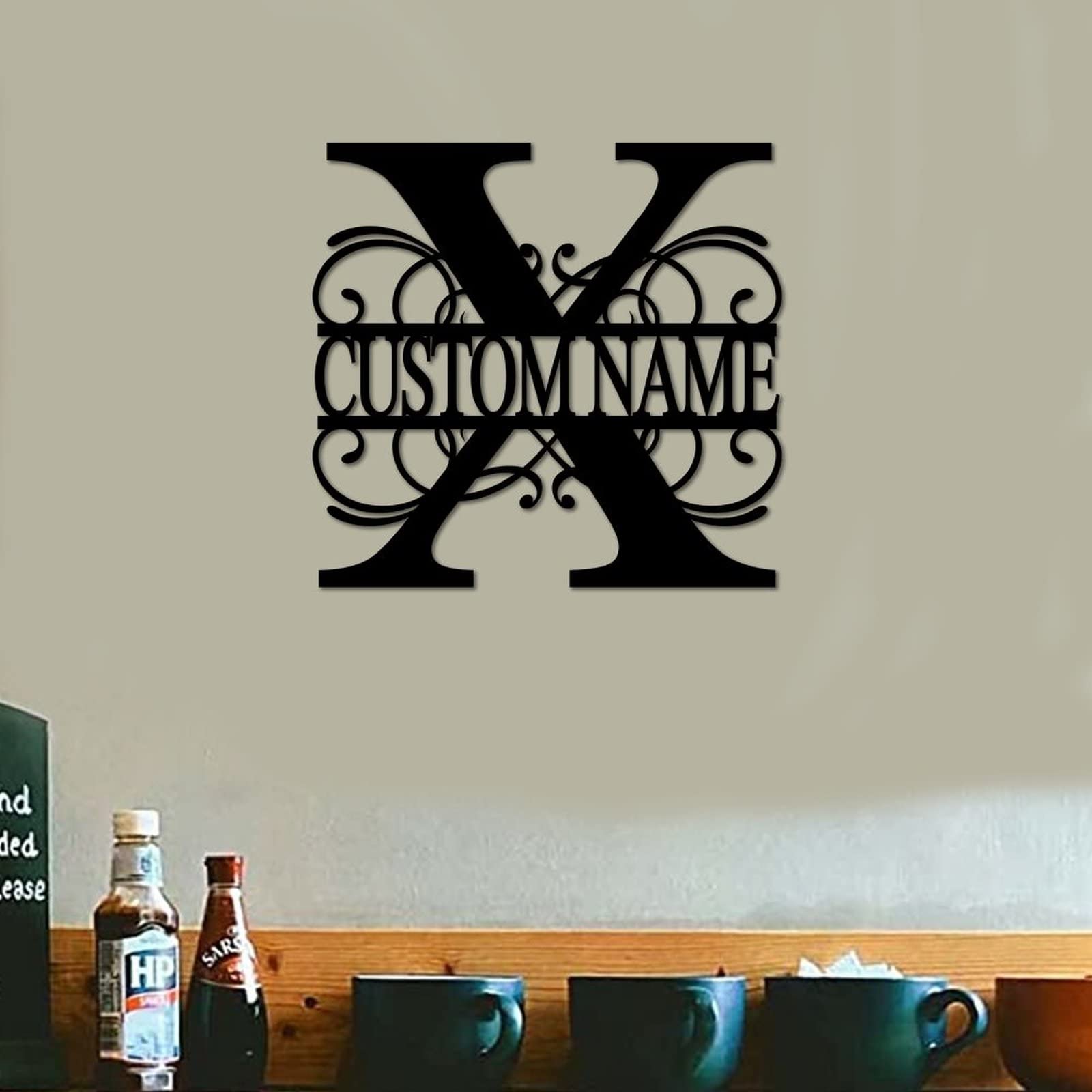 Letrero de metal con monograma X personalizado con apellido, letreros de metal personalizados para galería del hogar, decoración de pared, letrero de metal personalizado con nombre de la familia,