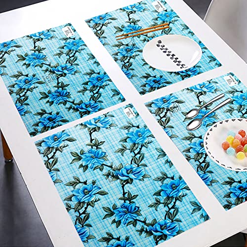 Image of Multipurpose Waterproof PVC Refrigerator /Fridge Drawer Mats Washable Non-Slip Shelf Liners for Kitchen Set of 4 Pcs (Floral Blue, 17.5x11.5 Inch)