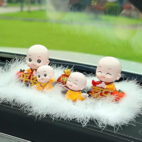 Miniatura 6 de Bonita estatua de monje bebé, figura de resina de monje de hoja de loto, figura de Buda en miniatura china para decoración del automóvil del hogar,