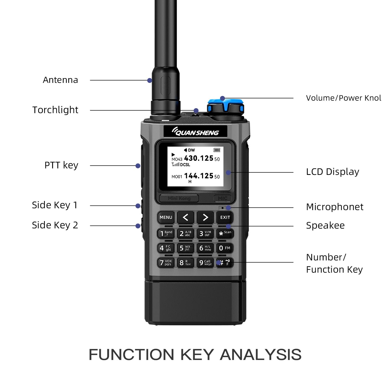 QUANSHENG UV-K1 Walkie Talkie Handheld Ham Radio, 2500mAh High Capacity Battery, 50-600MHz Full Band Receive, Air Band, One Key Frequency Match, Wireless Copy, NOAA, USB-C Charging Two Way Radio — view 9