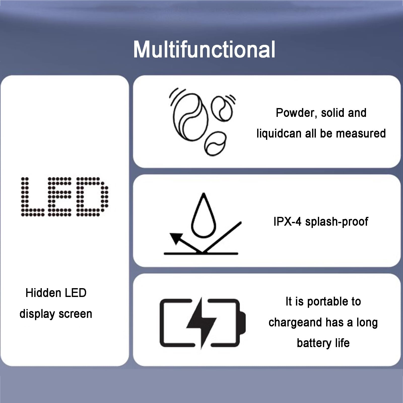 Taza dosificadora de café recargable con pantalla LED, escala de precisión de 0,1 g, capacidad de 500 g y apagado automático de 60 segundos para medir café molido