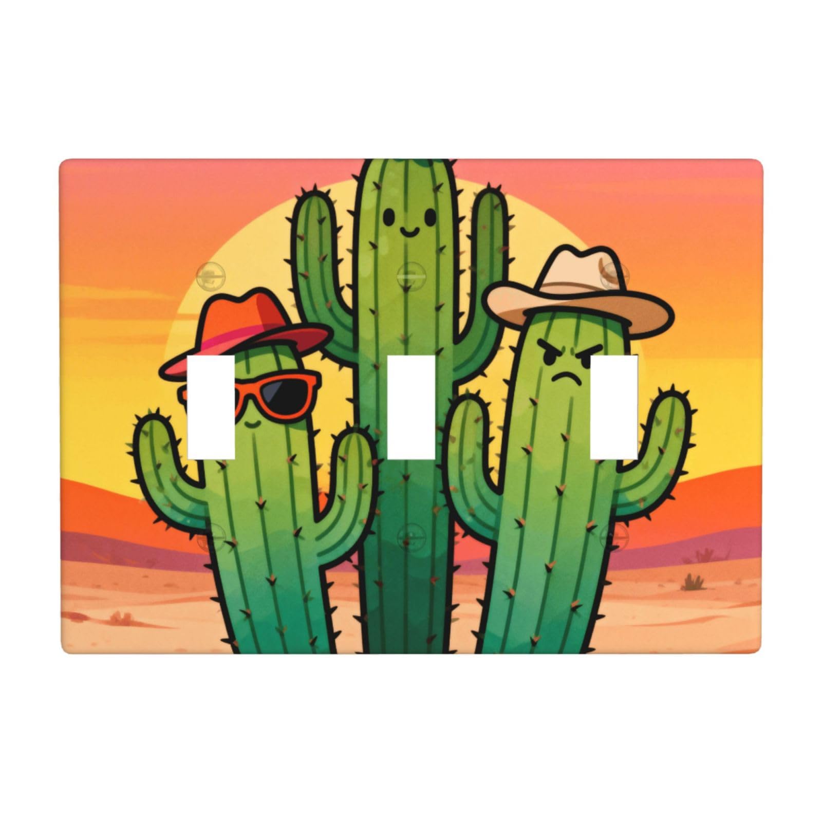 Cute Cactus 3 Gang Switch Plate Cover-Unbreakable Polycarbonate Wall Plate, Heat Resistant Toggle Switch Decor for Home
