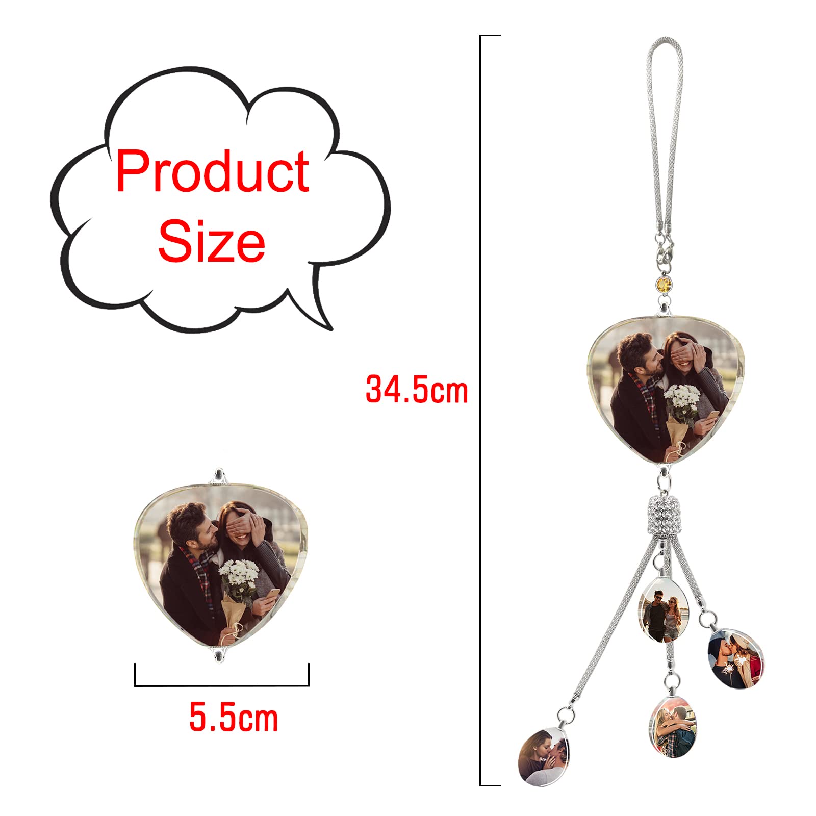 Personalized Crystal Car Hanging Ornaments Interior Custom Photo Crystal Rearview Car Mirror Pendants Photo Gifts Decor Accessories — view 3