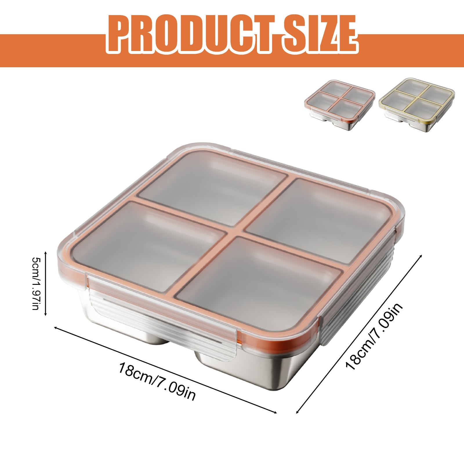 PORFOYO Set di 2 contenitori per alimenti per adulti con scomparti, in acciaio inox, 720 ml, suddivisi in quattro volte, contenitore per il pranzo in metallo, per adulti e bambini