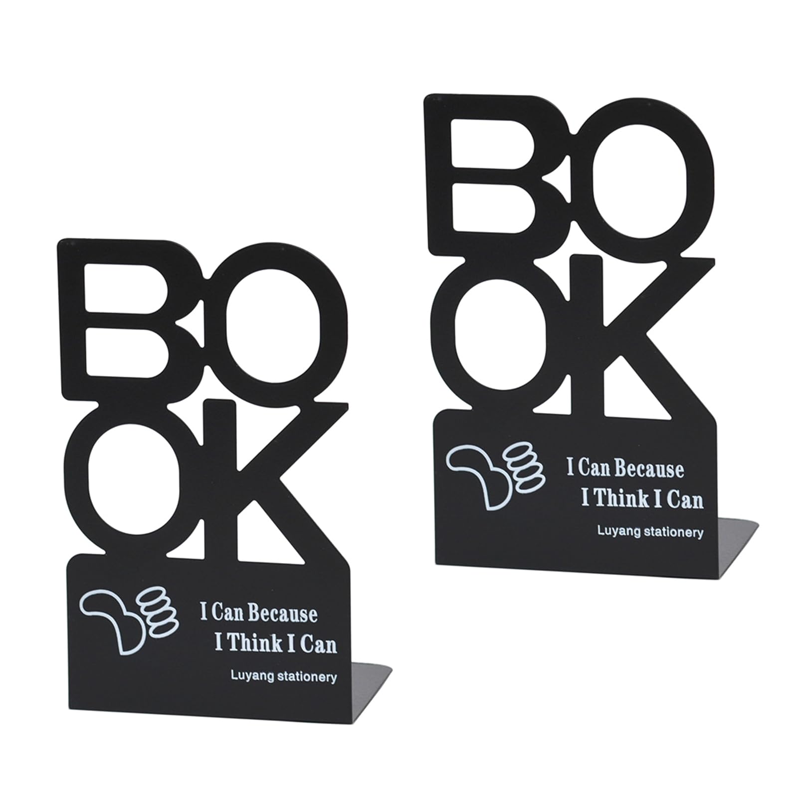 1Pair Metal Book End for Shelves Hollowed Letter Bookend Slip Resistant Desktop Book Stopper for School Library Bookshelf Bookends