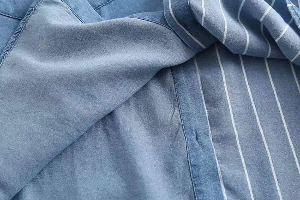MIDJ Bluse Damen,Elegante Jeanshemdbluse für Damen Mit Langen Ärmeln, Moderne Streifenhemden, Chiffonblusen, Übergroße Oberteile, Businesshemd, Rückenknöpfe, Leichtes Sweatshirt für Mädchen