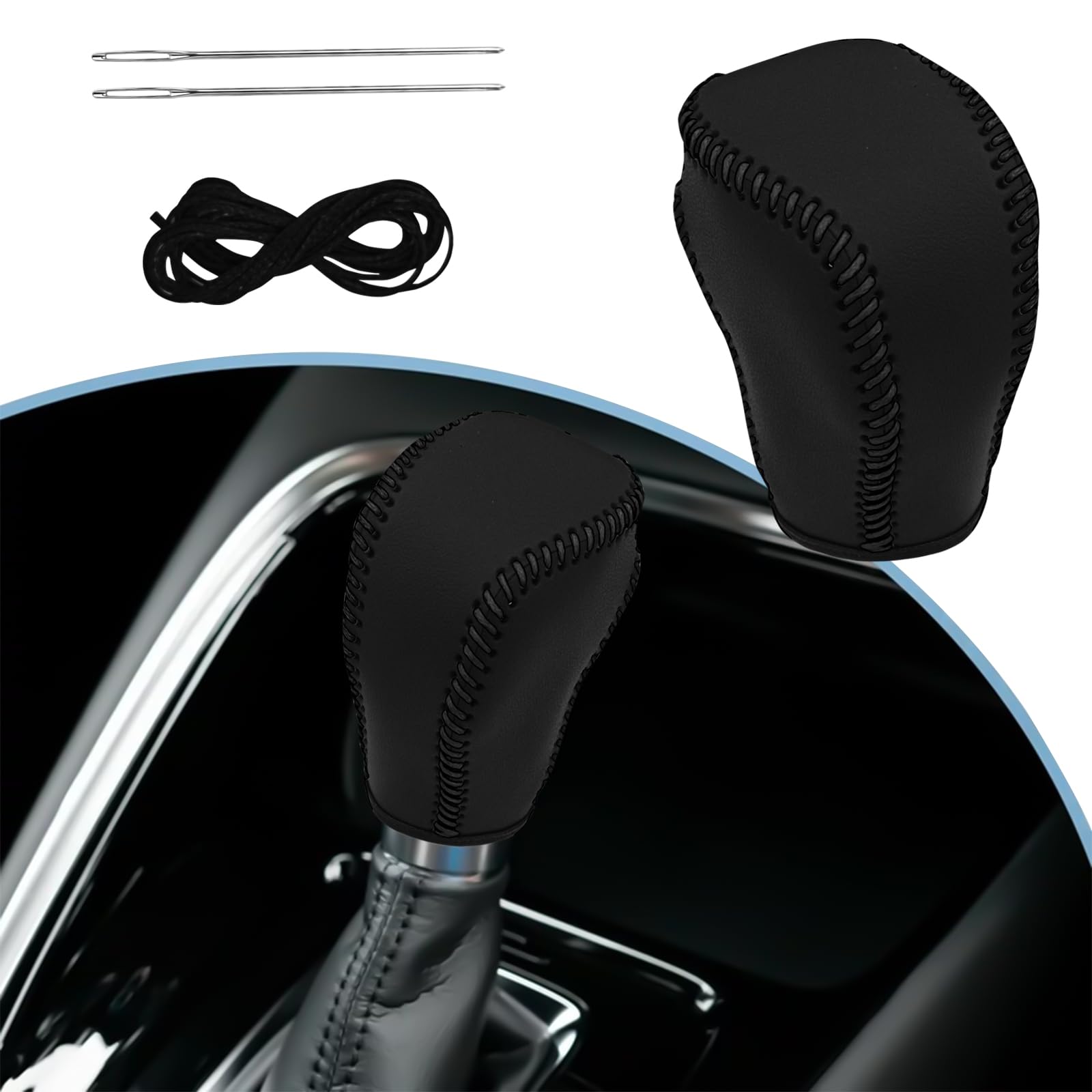 msyuusr Car Gear Shift Cover, DIY Leather Shift Lever Cover, Automotive Accessories Gear Shifter Cover for Protecting Stick Shift Knob, Compatible with Honda Inspire Crider Integra (Leather Black)