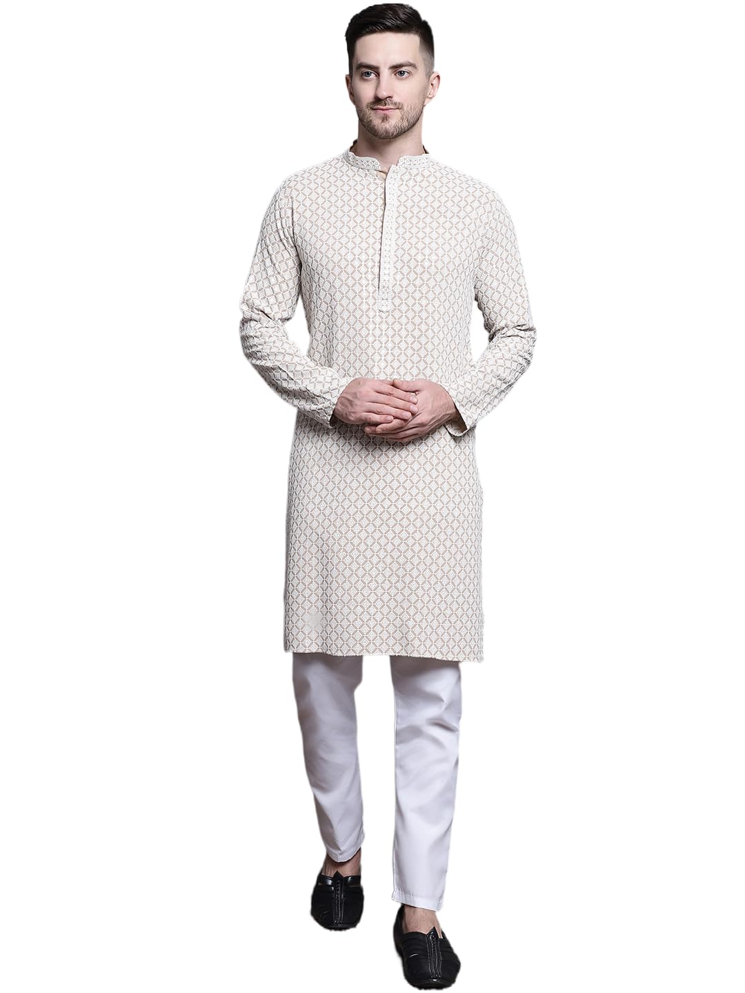 Men Sequin Embroidered Pure Cotton Kurta with Pyjamas-image-43