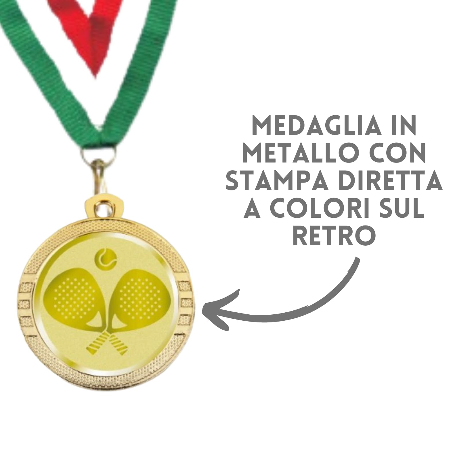 Stock Medaglie Premiazioni Personalizzate Padel da 3,2 cm con Laccetto Medaglia Personalizzabili in Metallo con Stampa Personalizzata, Gare, Sport | 23.001.1PAQ