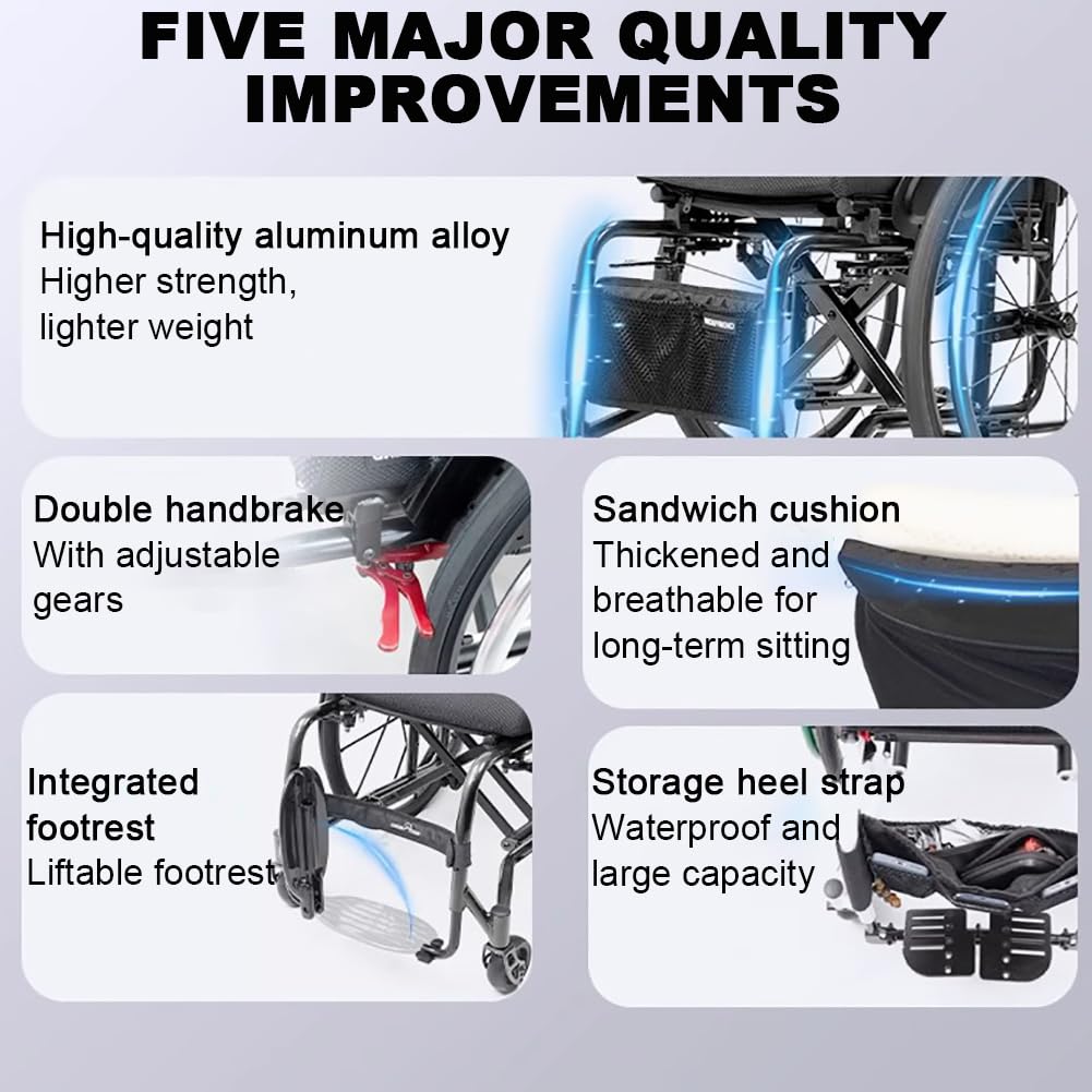 Ultralekki wózek inwalidzki z aluminiową ramą, ergonomiczny wózek sportowy, regulowane pedały i osłony, z pasem bezpieczeństwa, samojezdny wózek inwalidzki z hamulcem ręcznym,D