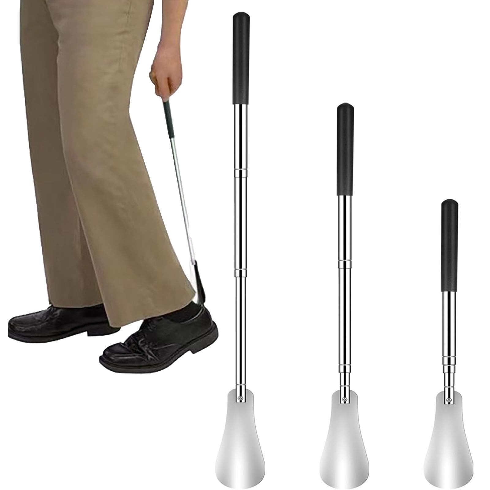 Chausse Pied Long Metal，Telescopique 31-65 cm，Chausse Pieds Long Manche en Métal，Chausse-pieds en Alliage D'aluminium，Chaussé Pied Manche Long，tire bottes