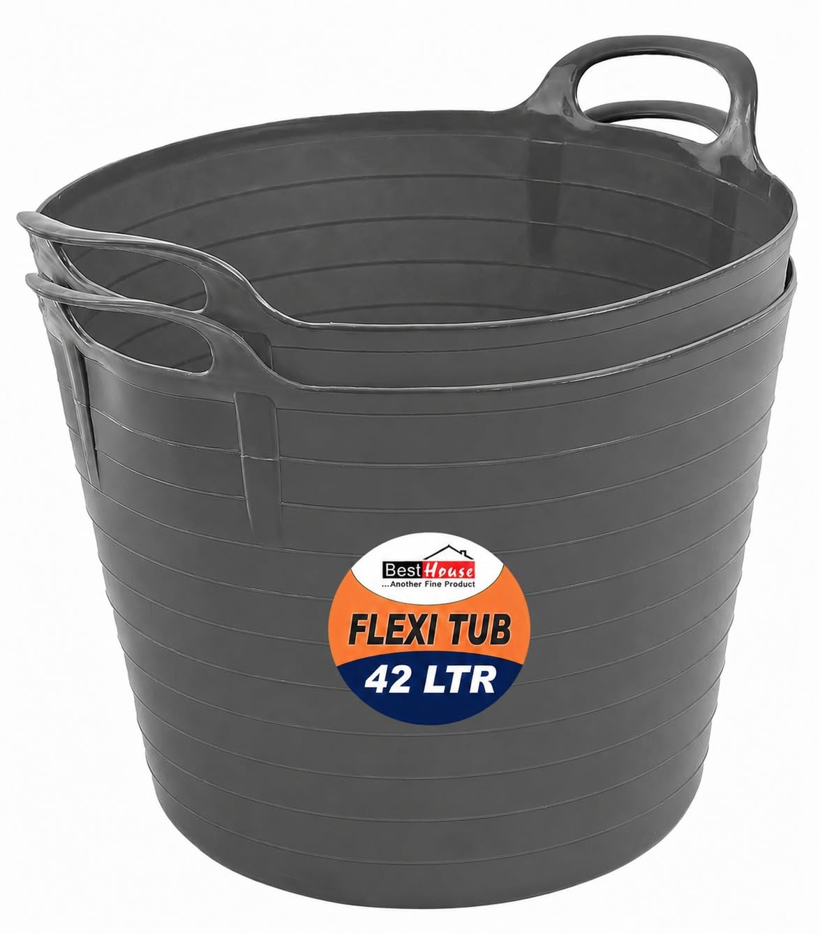 BH | 2 Pcs of Flexi Tub with Handles | 42 Litres | Grey | Large Flexible Plastic Storage Bucket | Multipurpose Tub for Home, Washing, Yard, Garden Waste and DIY Projects - By BEST HOUSE