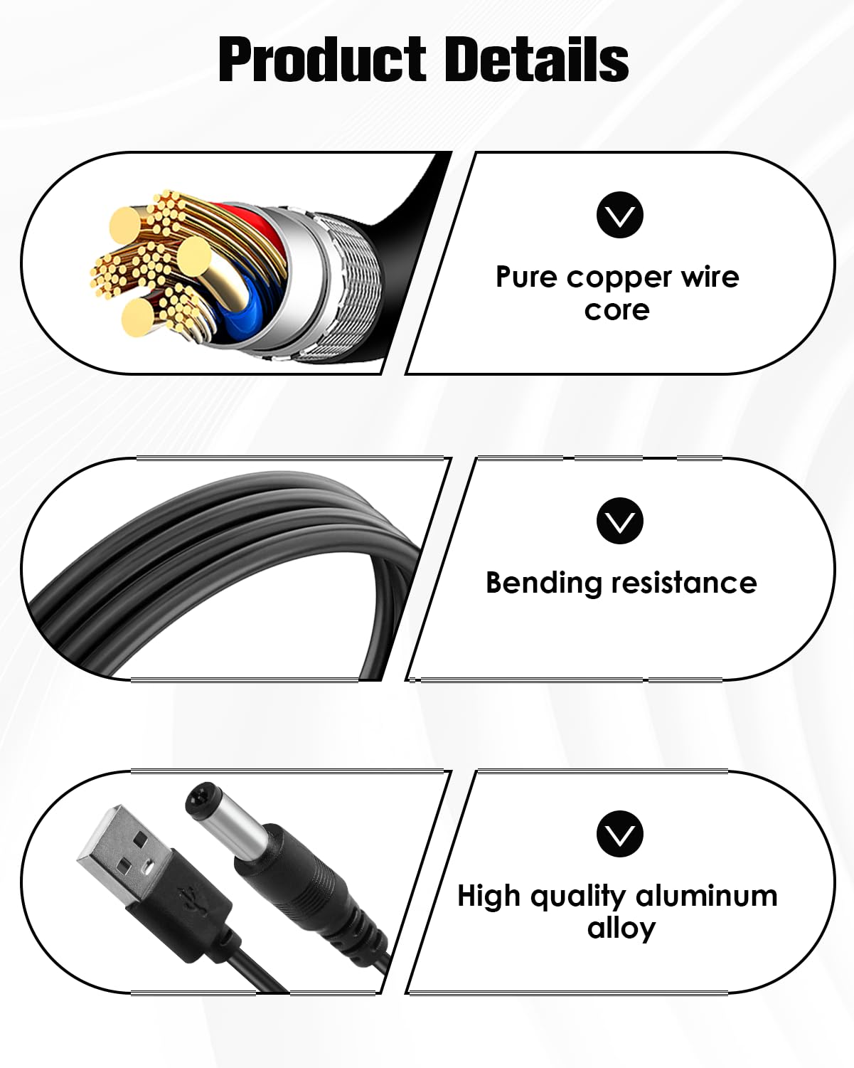 Cavo 1M 5V USB 2.0A a DC 5.5mmx2.1mm Caricabatterie con 5 connettori 2 Cavo 1M 5V USB 2.0A a DC 5.5mmx2.1mm Caricabatterie con 5 connettori 2