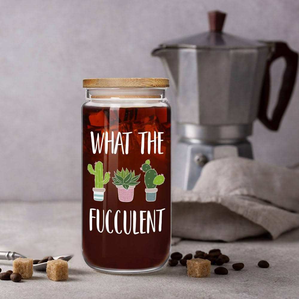 Funny Plant Lover Gifts for Women Gardener Glass Cups with Lids and Straws 16OZ Housewarming Plant Lady Mom Gifts, Succulent Cactus Plants Gift for Bestie Friend, Plants Gardening Gift for Her