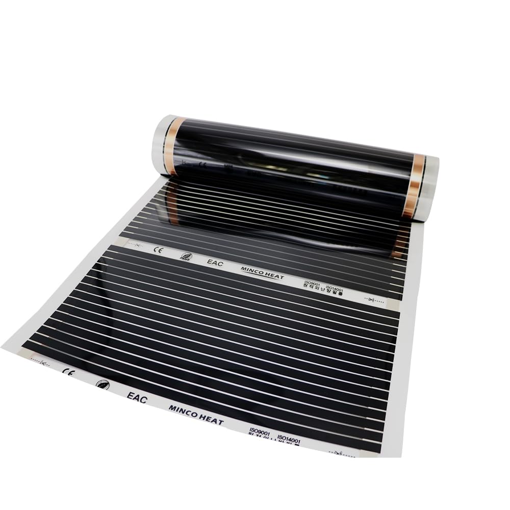 Mincoheat Black 200-240V Infrared Heating Film 140W/M2 Electric Underfloor Heating System 50Cm Width 40 ℃ Reptiles Warm Mat (50Cm*2M)
