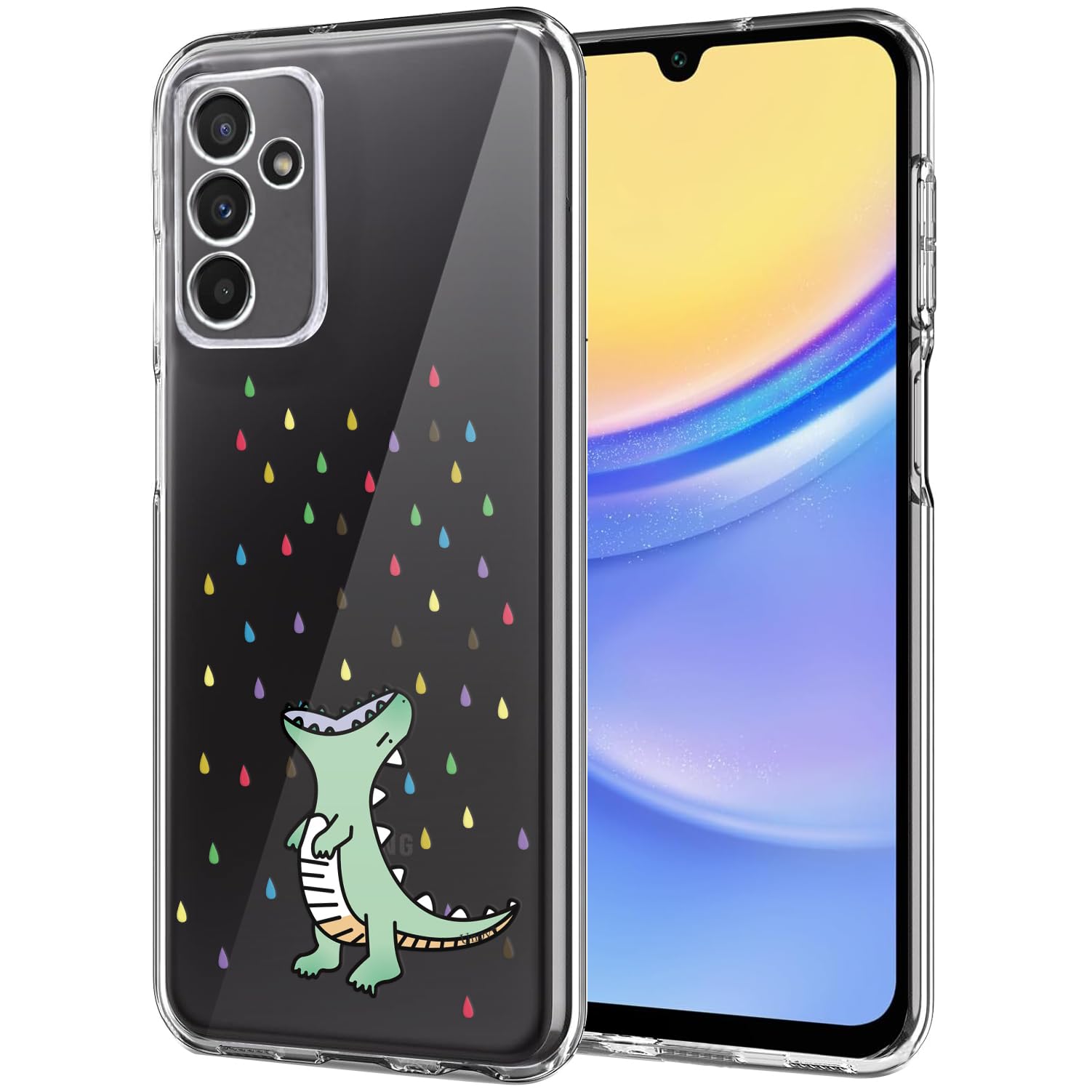 Unov Case Compatible with Galaxy A15 Case Clear with Design Soft TPU Shock Absorption Slim Embossed Pattern Protective 6.5 inch (Rainbow Dinosaur)