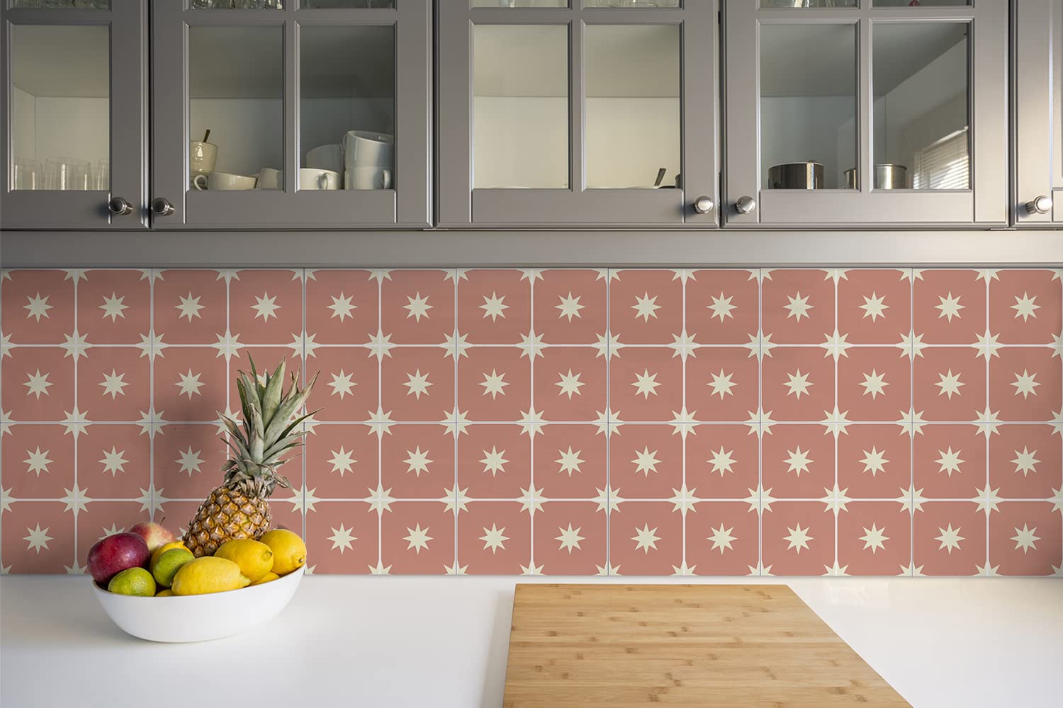 Decormat Vinyle Carrelage Autocollant Dosseret Peel And Stick Salle De Bains Orange Mural Cuisine Mur Auto-Adhésif Lot de 9 Carreaux - 30x30 cm - Des étoiles sur la place