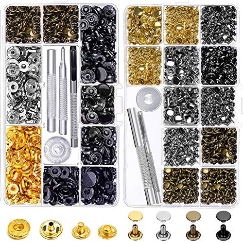 Snap Buttons and Leather Rivets, Anezus 120 Set Leather Snap Fasteners Kit