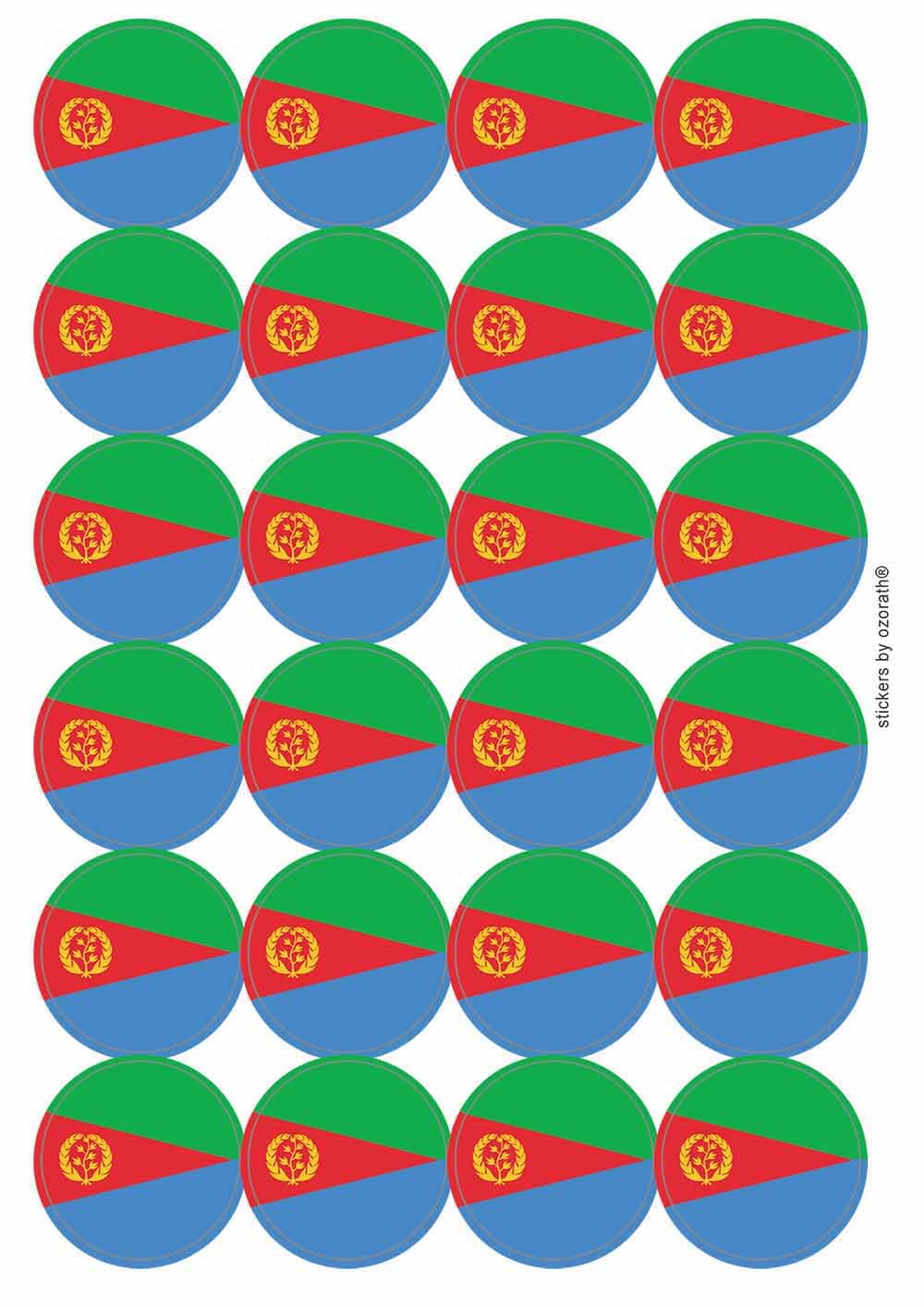 Eritrea National Flag Circular Matt Paper Stickers A4 Sheet of 24 (Each Sticker is 45mm Diameter)