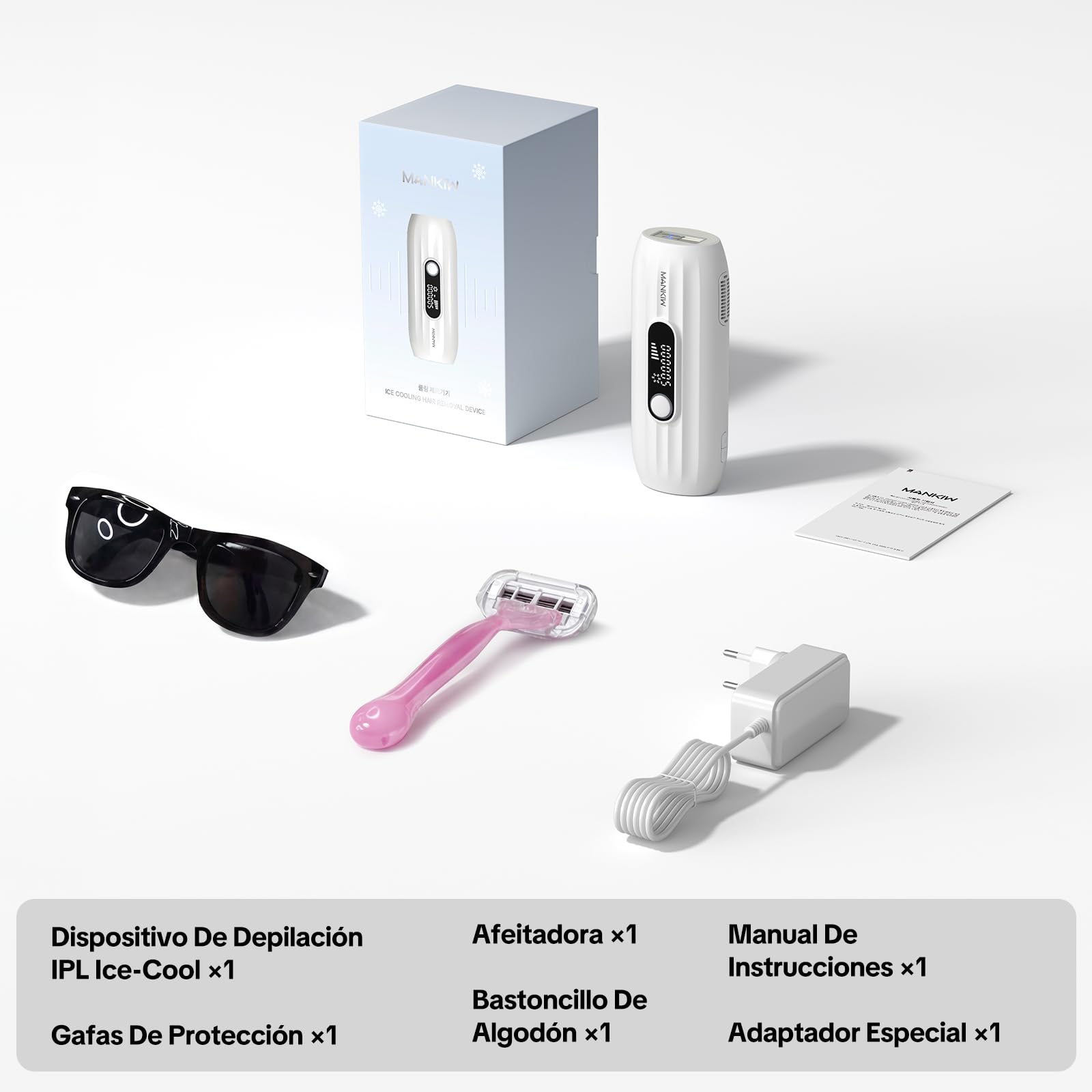 MANKIW Depiladora IPL Luz Pulsada con Enfriamiento, 500000 Pulsos | Depiladora IPL con enfriamiento, 5 niveles y 500000 pulsos para piernas, axilas, bikini y uso cómodo en casa