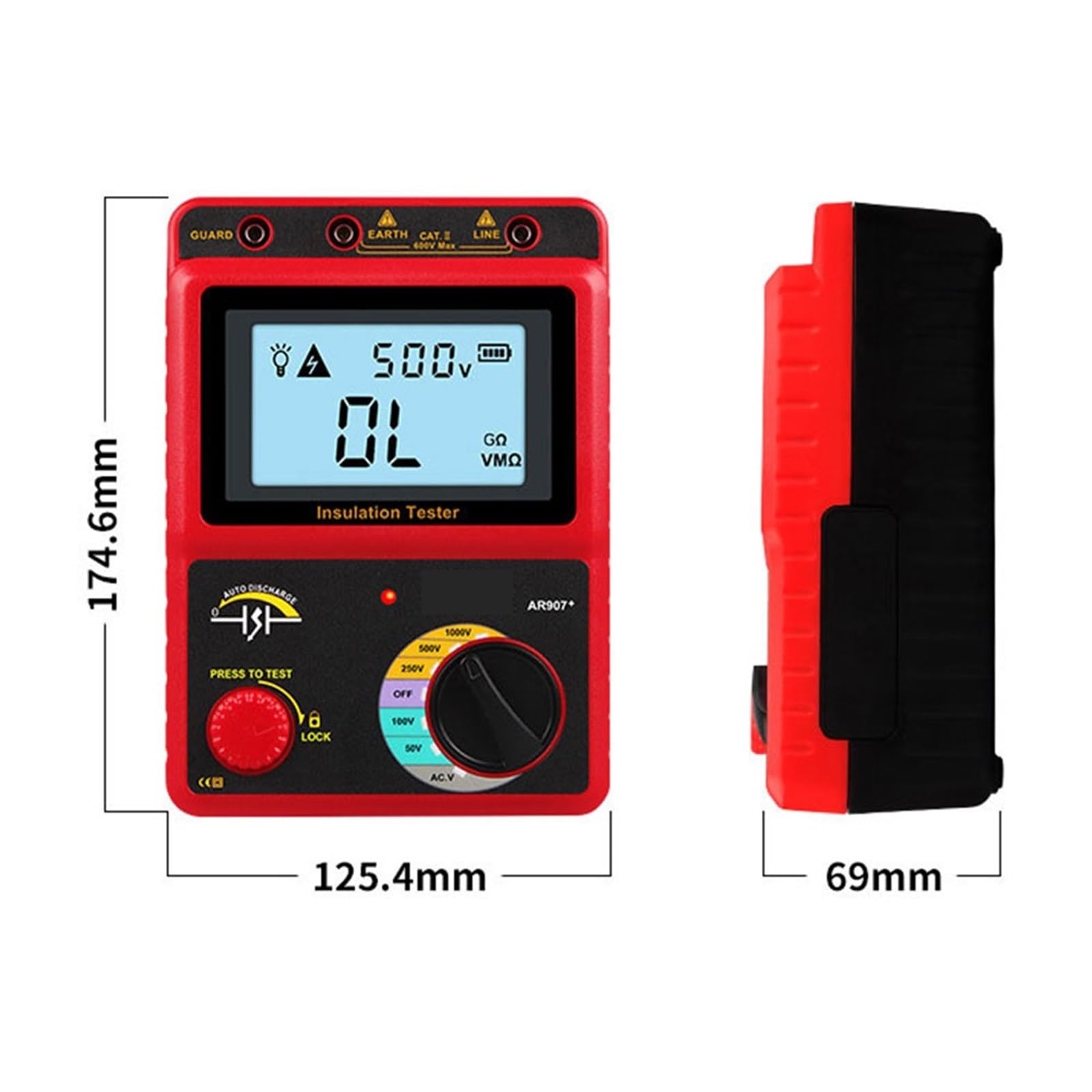 Probador digital de resistencia aislamiento 5000 V, medidor puesta a tierra, vibraciones, megóhmetro alta precisión AR3125/AR3126 Alta eficiencia(AR3123)