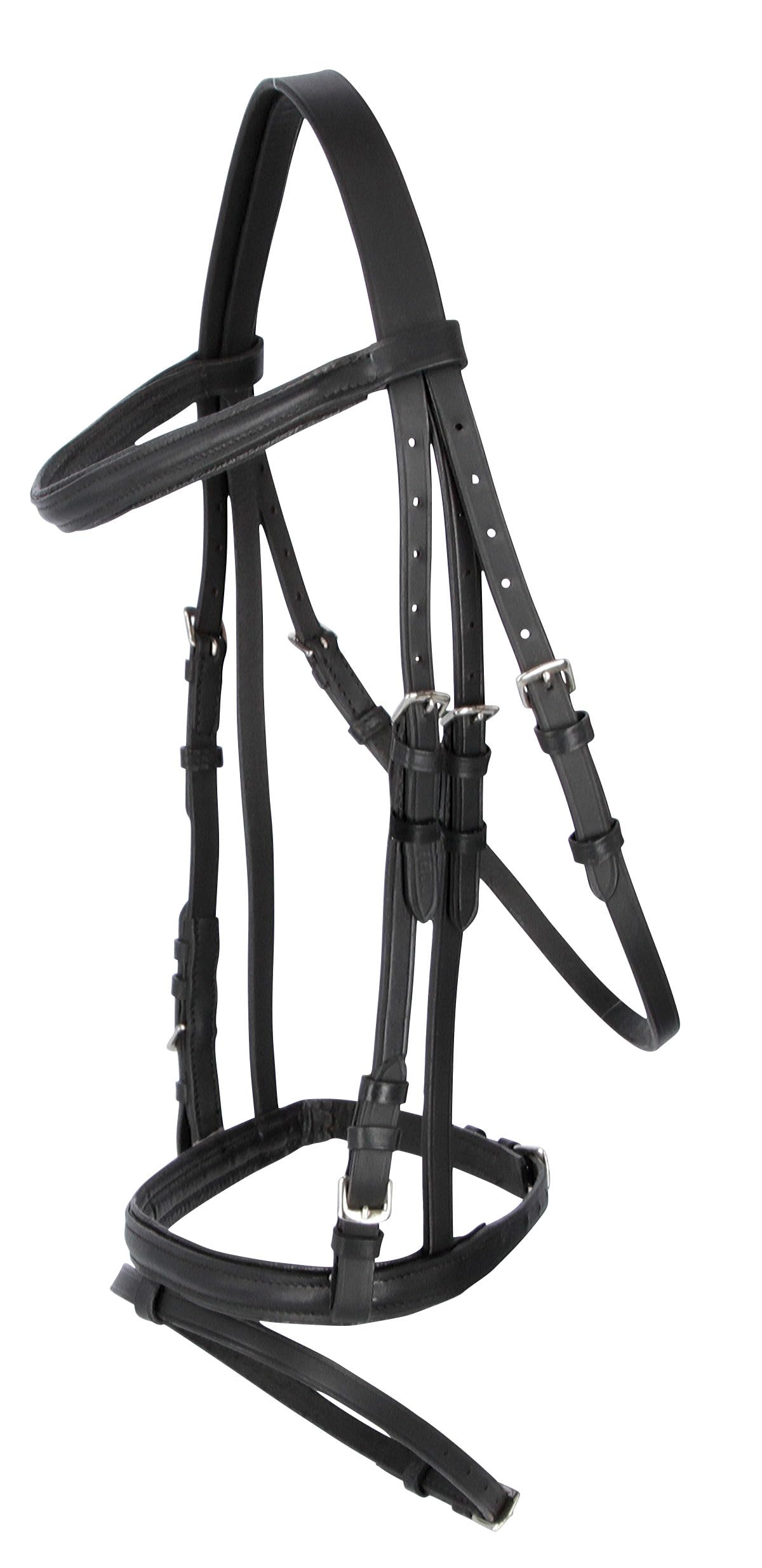 Covalliero Brida Standard, Brida de Montar, Negra, Cuero, Metal, COB, Caballo, Ajustable, Incluye riendas de Cinta