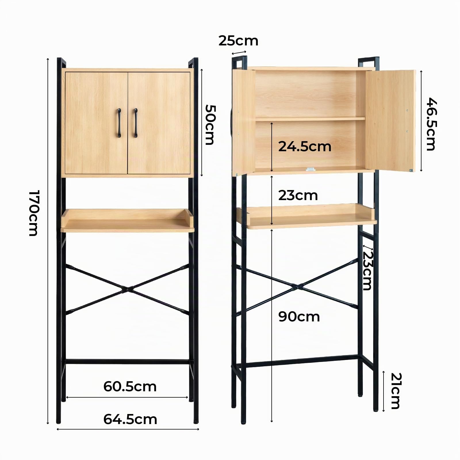 LEADZM Waschmaschinenschrank, Waschmaschinenregal Regal über Waschmaschine | Toilettenregal mit Schrank, Badregal, 64,5 x 30 x 171 cm