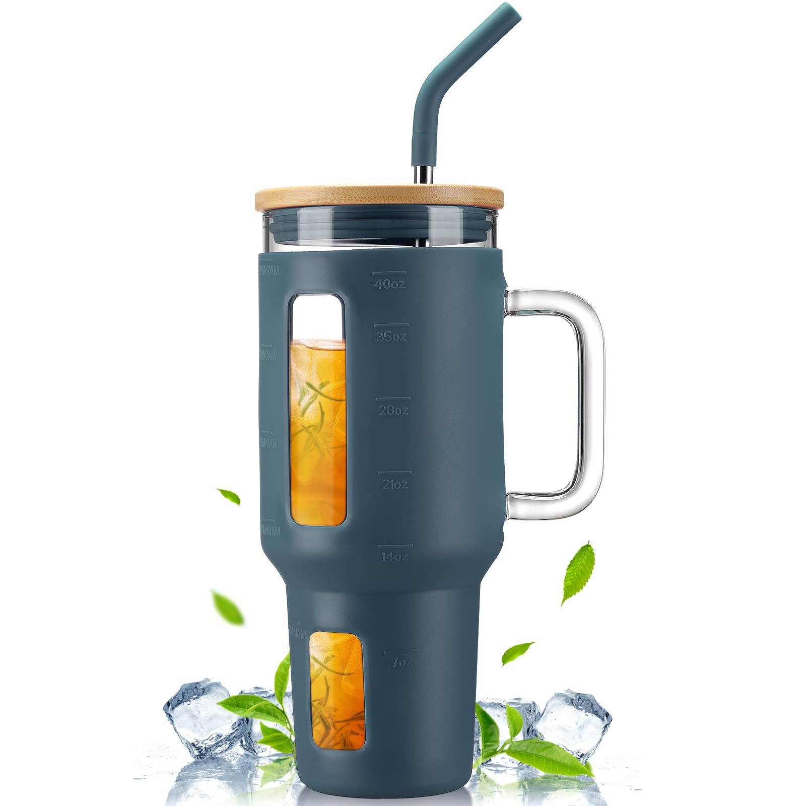 Kodrine Tumbler, 40 oz Glass Tumbler with Handle, Large Tumbler with