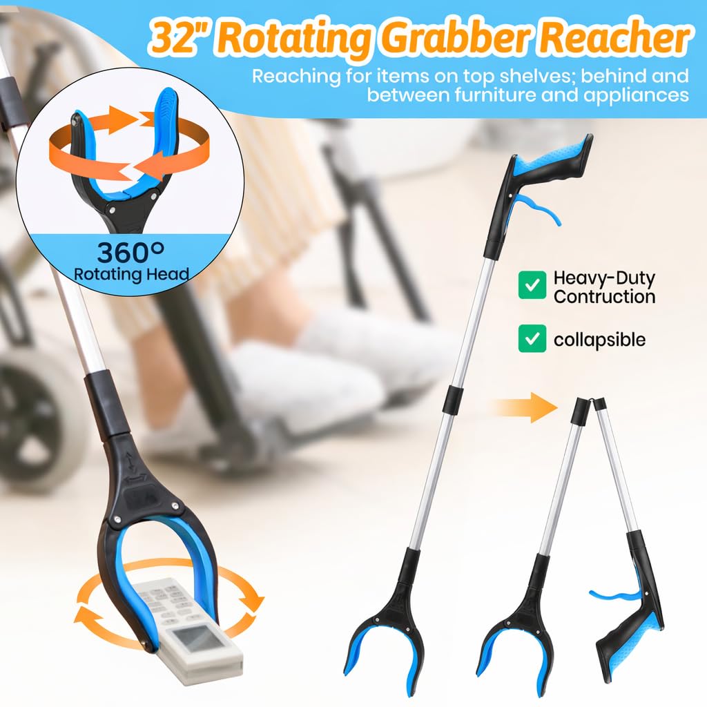 CAidRE Kit di 7 pezzi, kit per la sostituzione totale dell'anca per anziani, ausili per la mobilità con Reacher Grabber, calzascarpe, sollevatore gambe, spazzola doccia, grattaschiena, aiuto per la