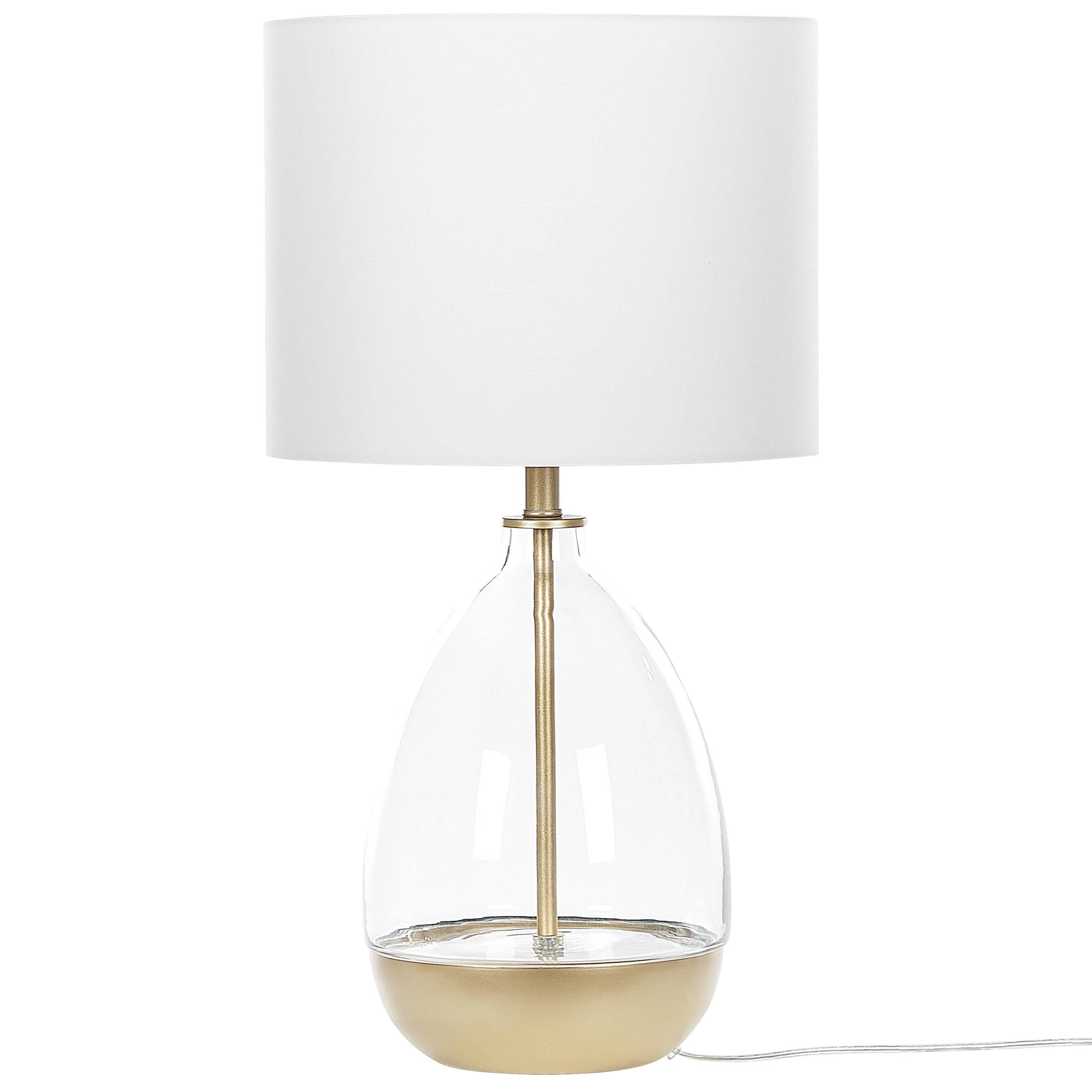 Beliani Moderne Tischlampe Vase-Optik Glassockel Stoff-Lampenschirm weiß/gold 63 cm Okari