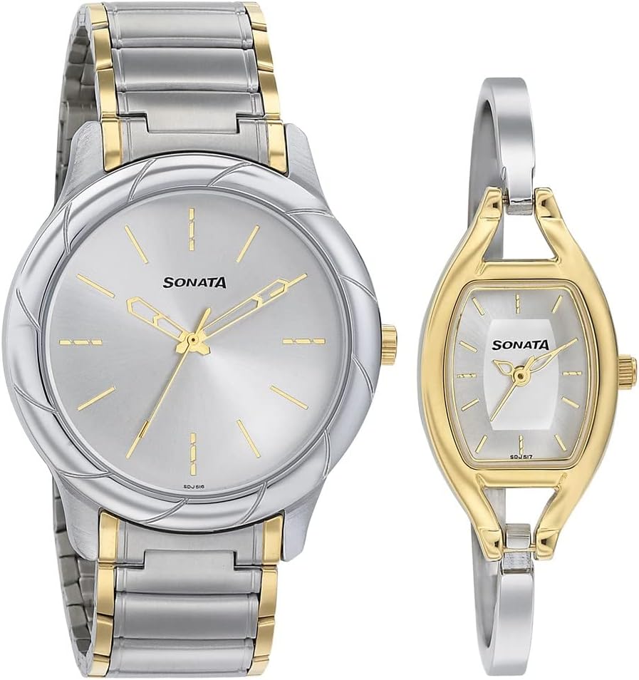 Bandhan Quartz Analog Silver Dial Stainless Steel Strap Watch for Couple - NT71258114BM01