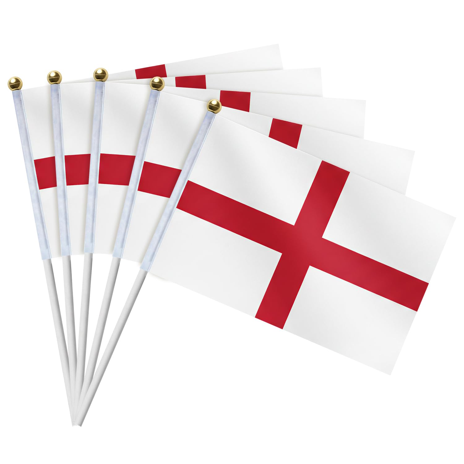 15 Pack England Hand Waving Flags St George Cross 14 x 21 cm with White Sticks for St George's Day 2026 World Cup Euro Football Party Pub Garden Decorations