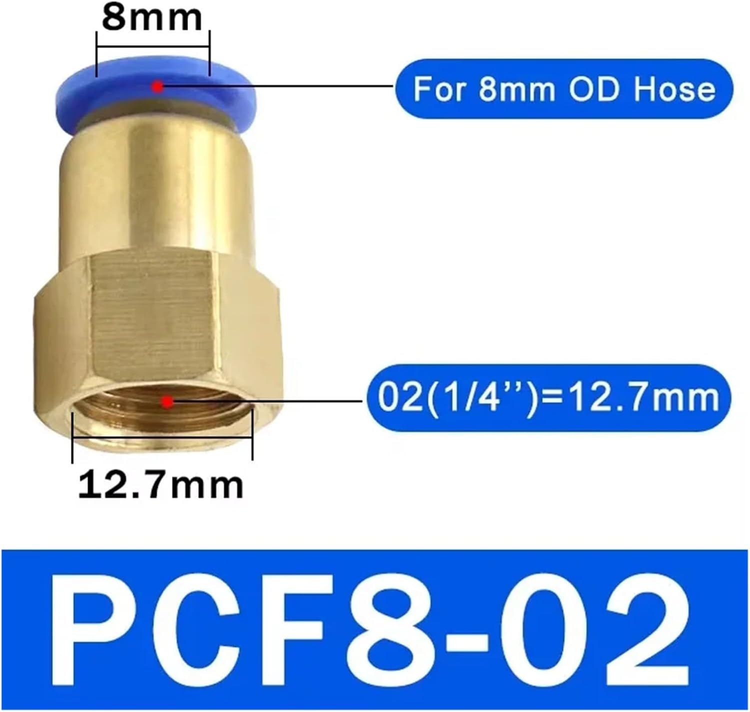 10PCS PCF Pneumatic Air Connector 4 6 8 10 12mm Hose Tube 1/8" 3/8" 1/2" 1/4" bspp Female Thread Brass Pipe Joint Fitting(PCF8-02)